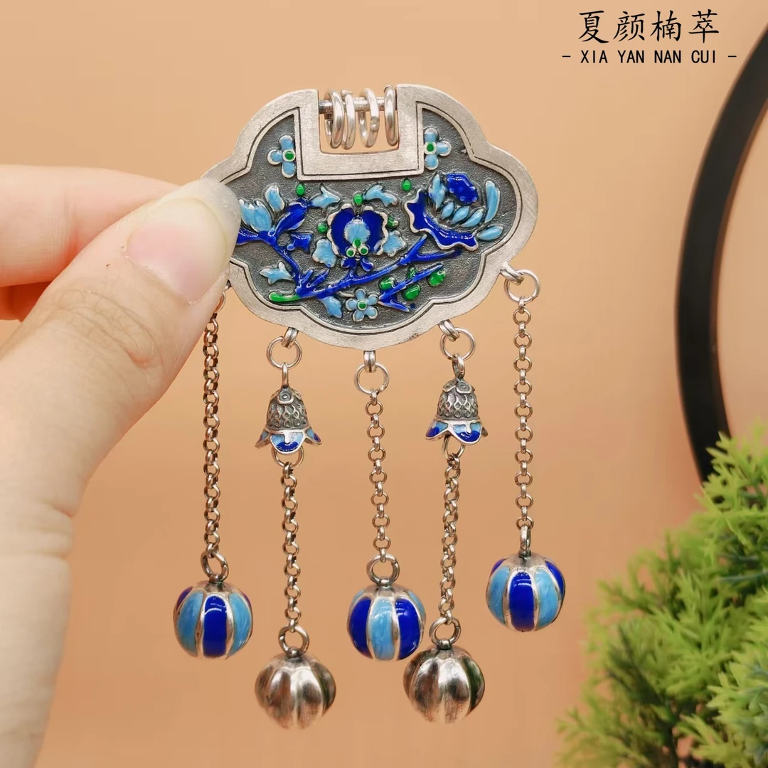 吊坠925银珐琅 【夏颜楠萃】S925银  珐琅彩喜上眉梢如意锁流苏吊坠