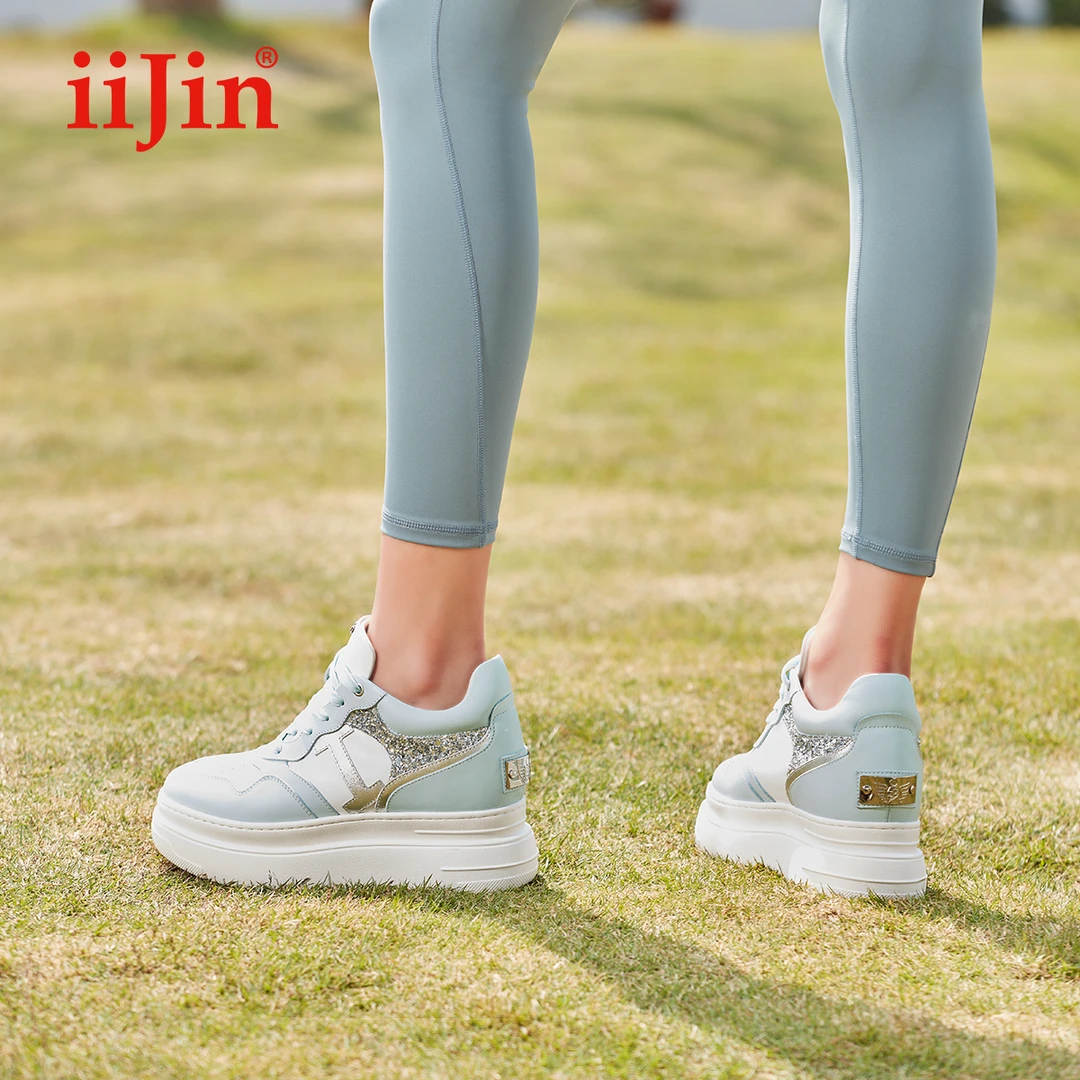 iiJin艾今官方2023新品9cm超轻厚底内增高撞色休闲板鞋女YF283IDH