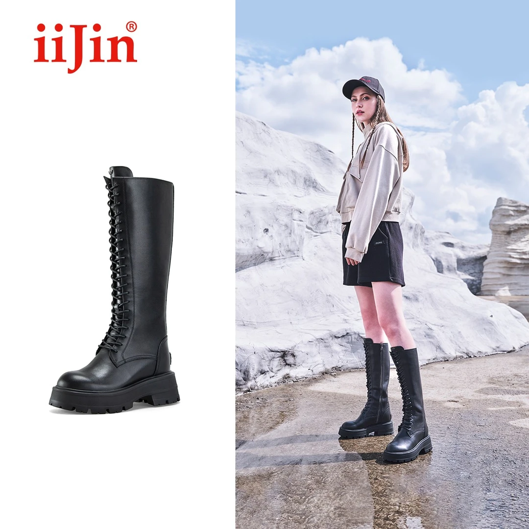 【钟欣潼同款】iiJin艾今秋冬9.5cm厚底内增高长筒靴子女YF568RHM