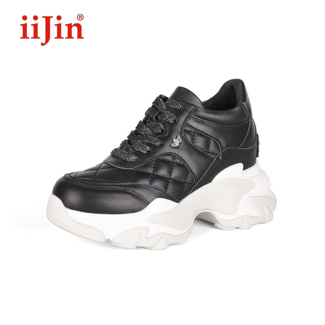 iiJin/艾今官方2023新品9cm厚底内增高休闲老爹鞋女YF865IEB