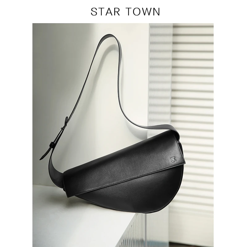 STARTOWN时尚无性别主义大容量休闲牛皮斜挎包小众设计