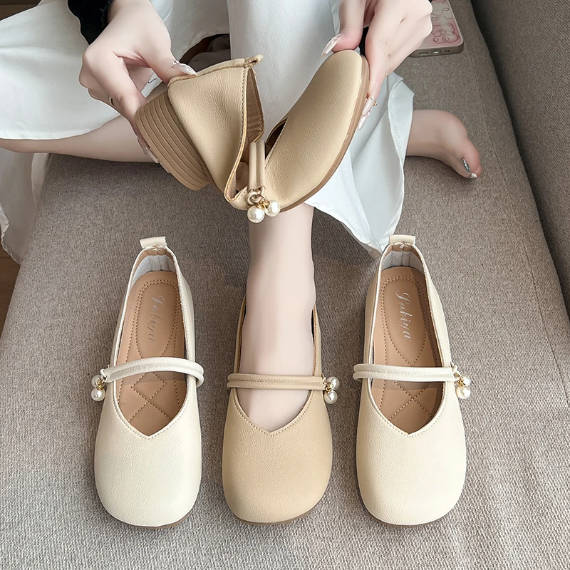 单鞋女粗低跟2024新款夏季法式时尚温柔气质奶奶鞋小皮鞋玛丽珍鞋