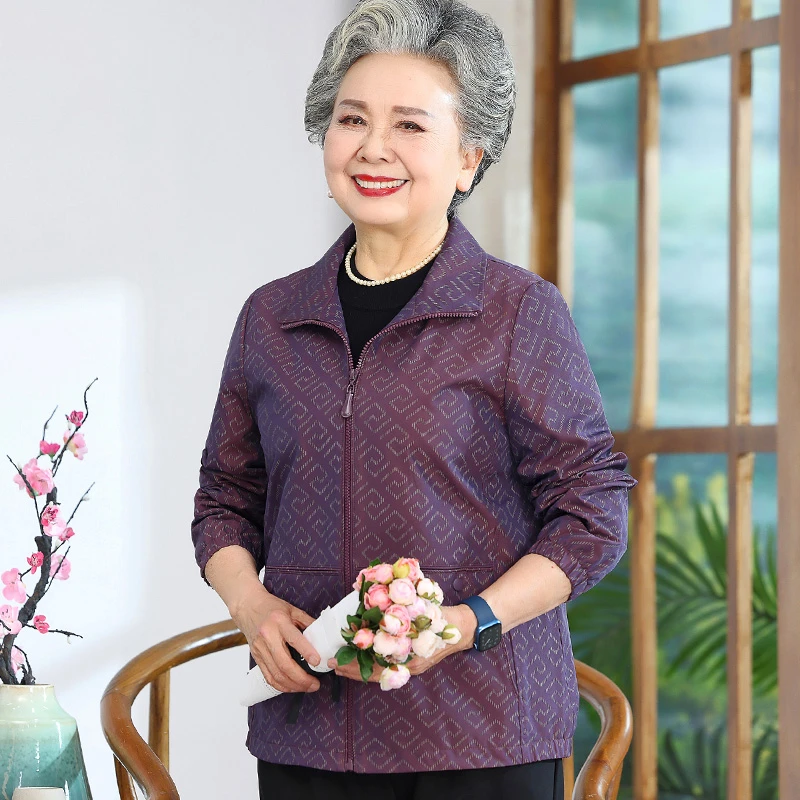 奶奶秋装风衣高档上衣老年人妈妈装宽松拉链夹克外套老人太太衣服