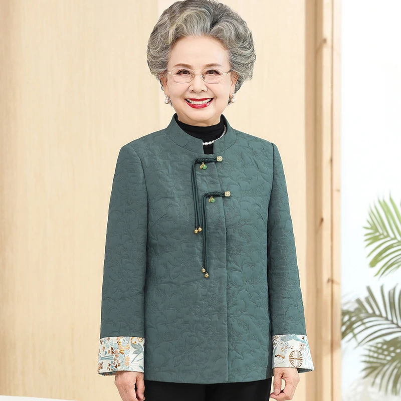 奶奶秋装外套唐装国风中老年妈妈秋冬轻薄棉衣开衫60岁70婆婆衣服