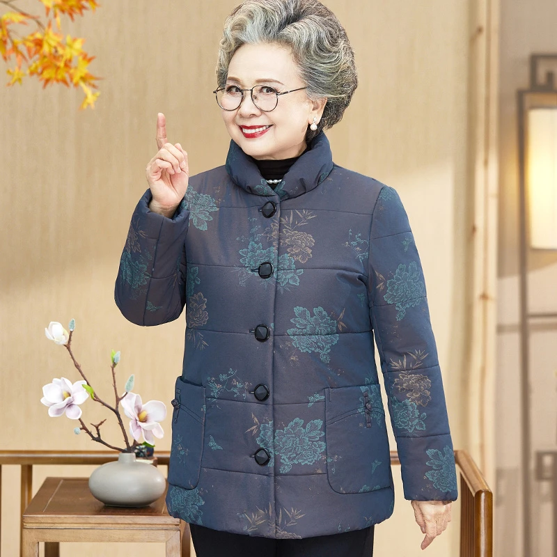 奶奶冬装棉服加绒外套老年人妈妈冬季加厚棉袄60-70-80老太太衣服