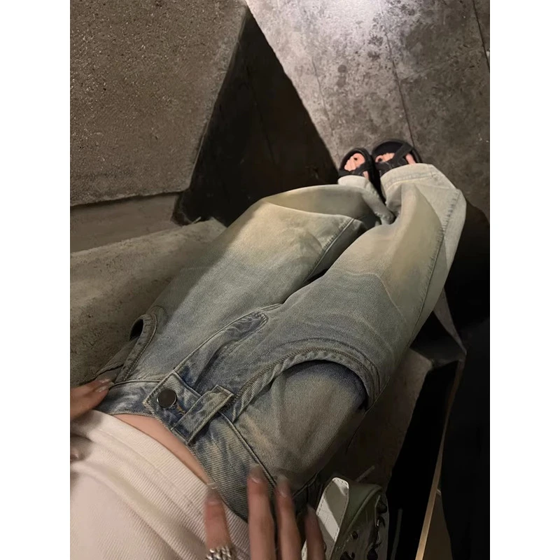 加长版美式高街阔腿牛仔裤女秋季高腰宽松显瘦直筒垂感拖地裤子