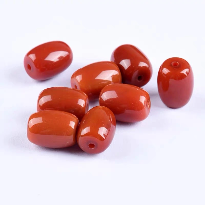 天然川料红玛瑙桶珠散珠子DIY 满色满肉柿子红 文玩菩提隔珠