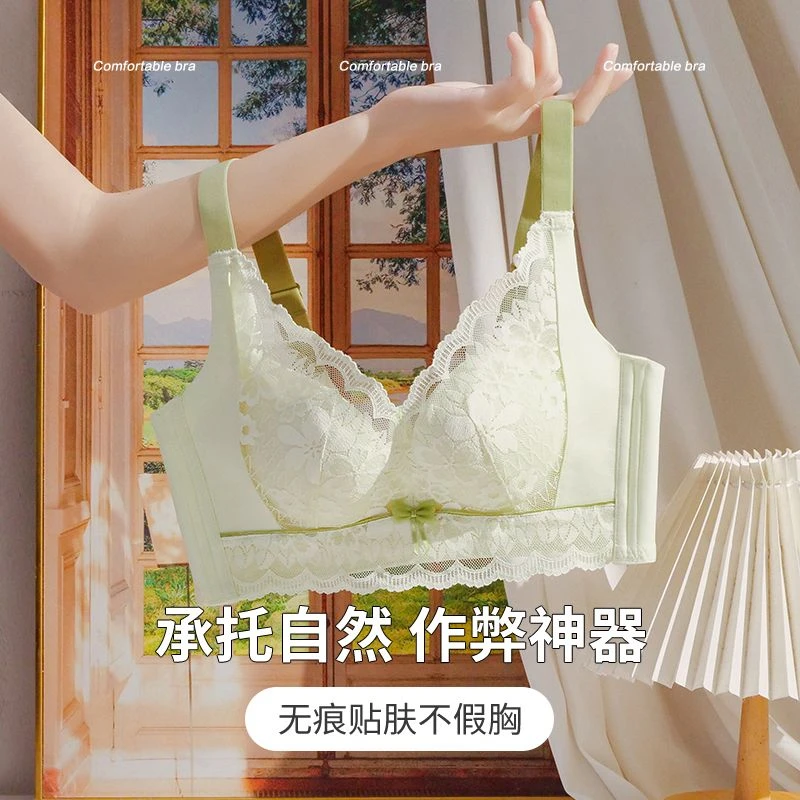 法式美背内衣女小胸聚拢防下垂提胸显大调整型侧收副乳蕾丝文胸罩