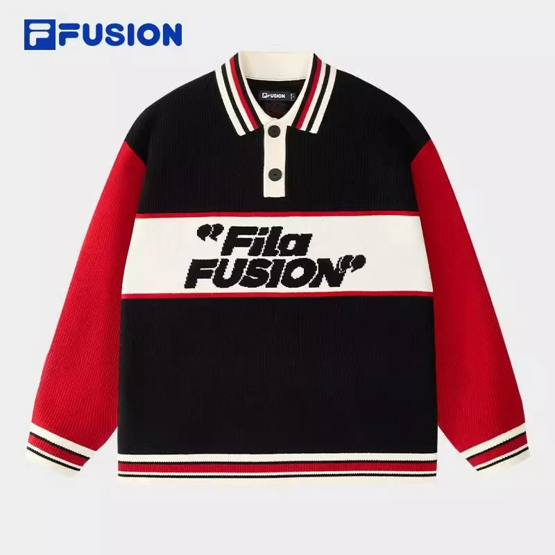 FILA斐乐【福顺新衣】潮牌情侣编织衫时尚拼色翻领毛衣T11U512404F