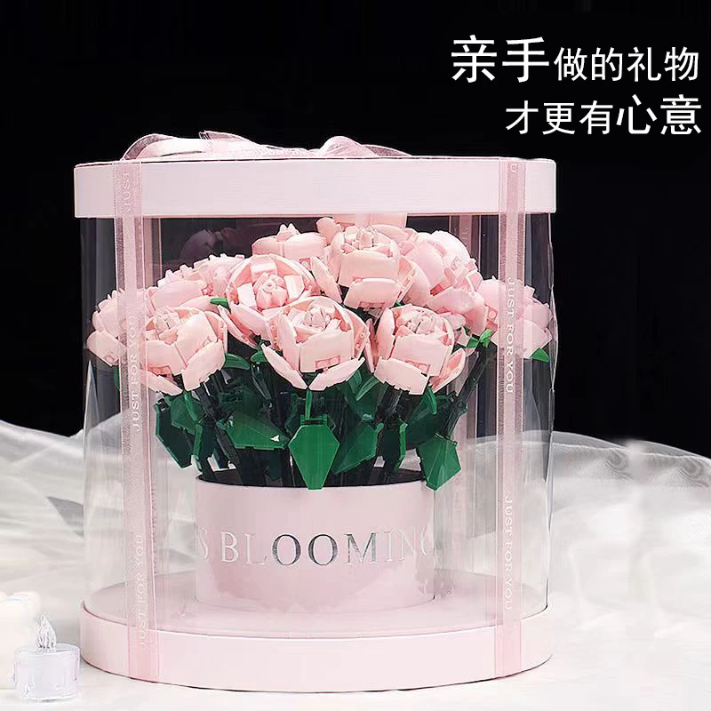 玫瑰花礼盒积木玫瑰女孩女生系列花朵拼装玩具情人节七夕礼物乐高
