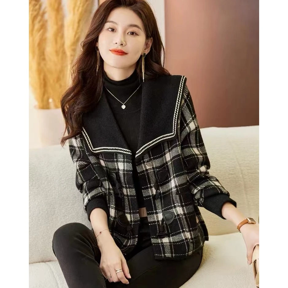 2023年秋冬新款小香风格子毛衣外套女装加厚爆款针织开衫秋季上衣