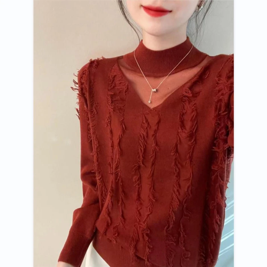 【绵羊毛】2025年秋冬新款气质显瘦毛衣女长袖针织衫性感流苏打底衫