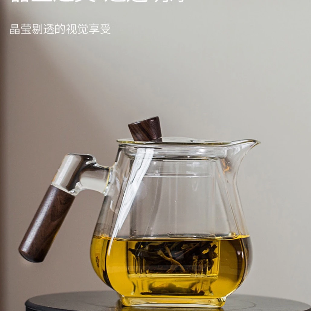 鑫凤祥四方木把泡茶壶高档泡茶煮茶壶手工高硼硅耐热玻璃茶具