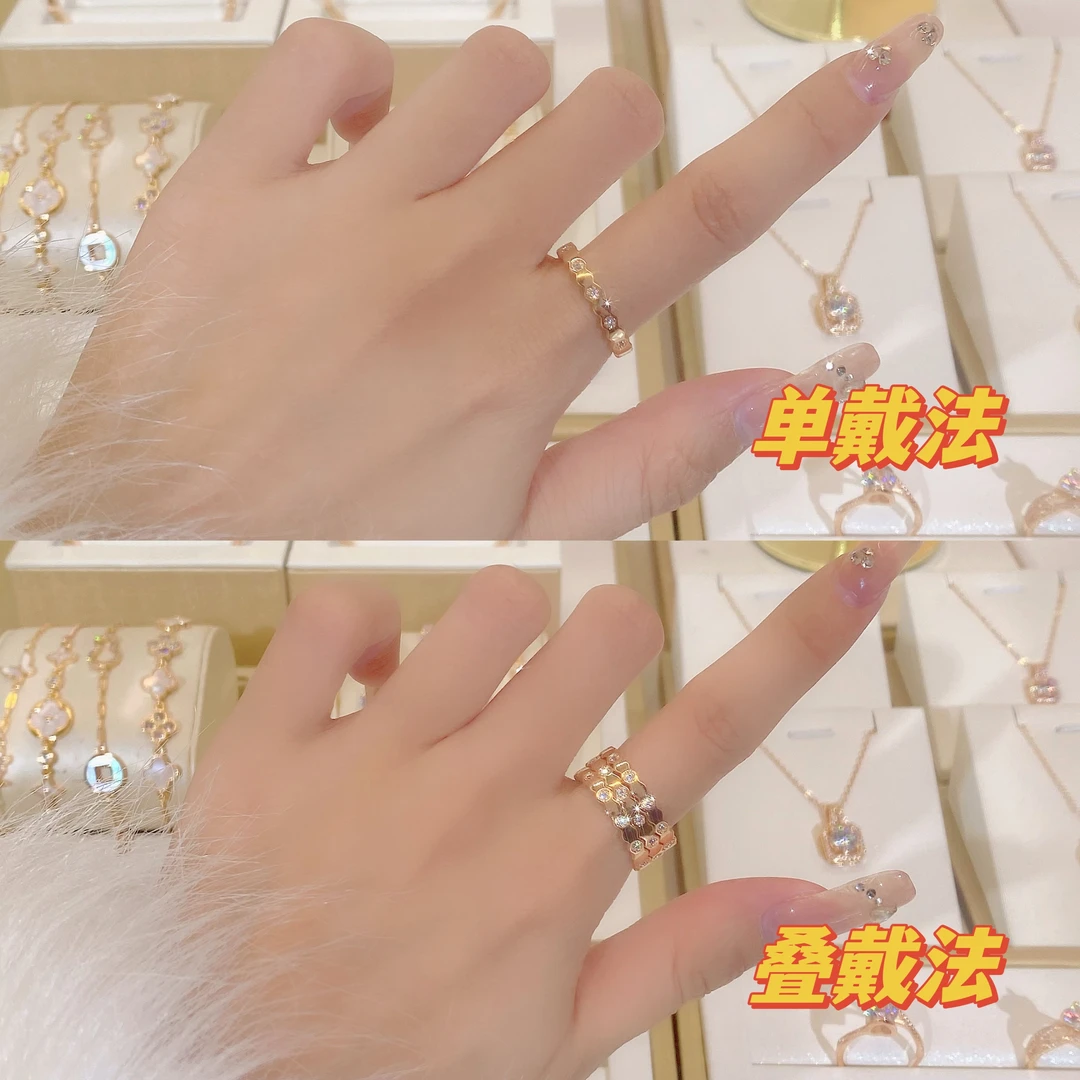 铜合金合成锆石戒指 时尚第三代蜂巢FS655香槟色轻奢叠戴百搭