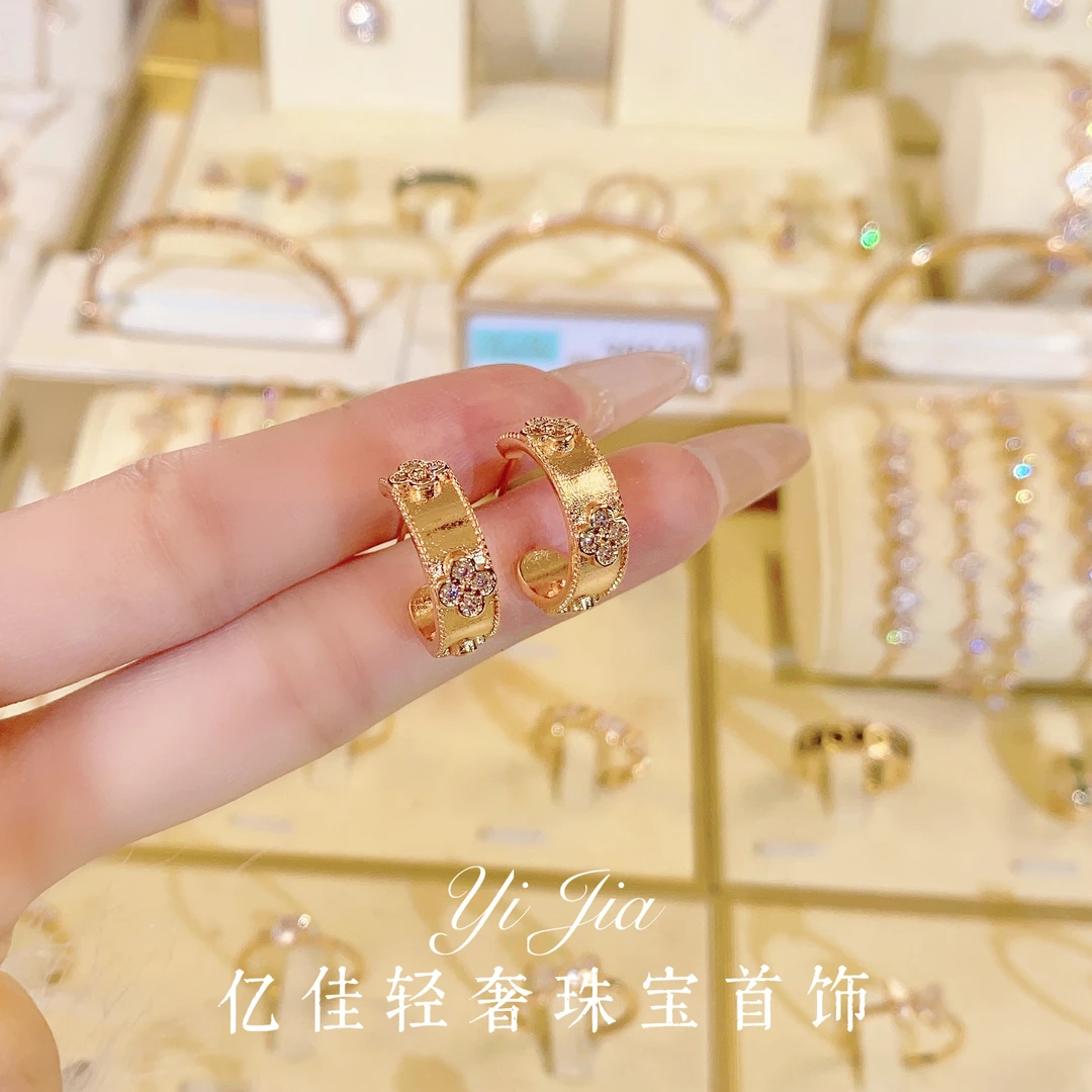 铜合金合成锆石耳饰 时尚高定春日花花耳钉FS982小众