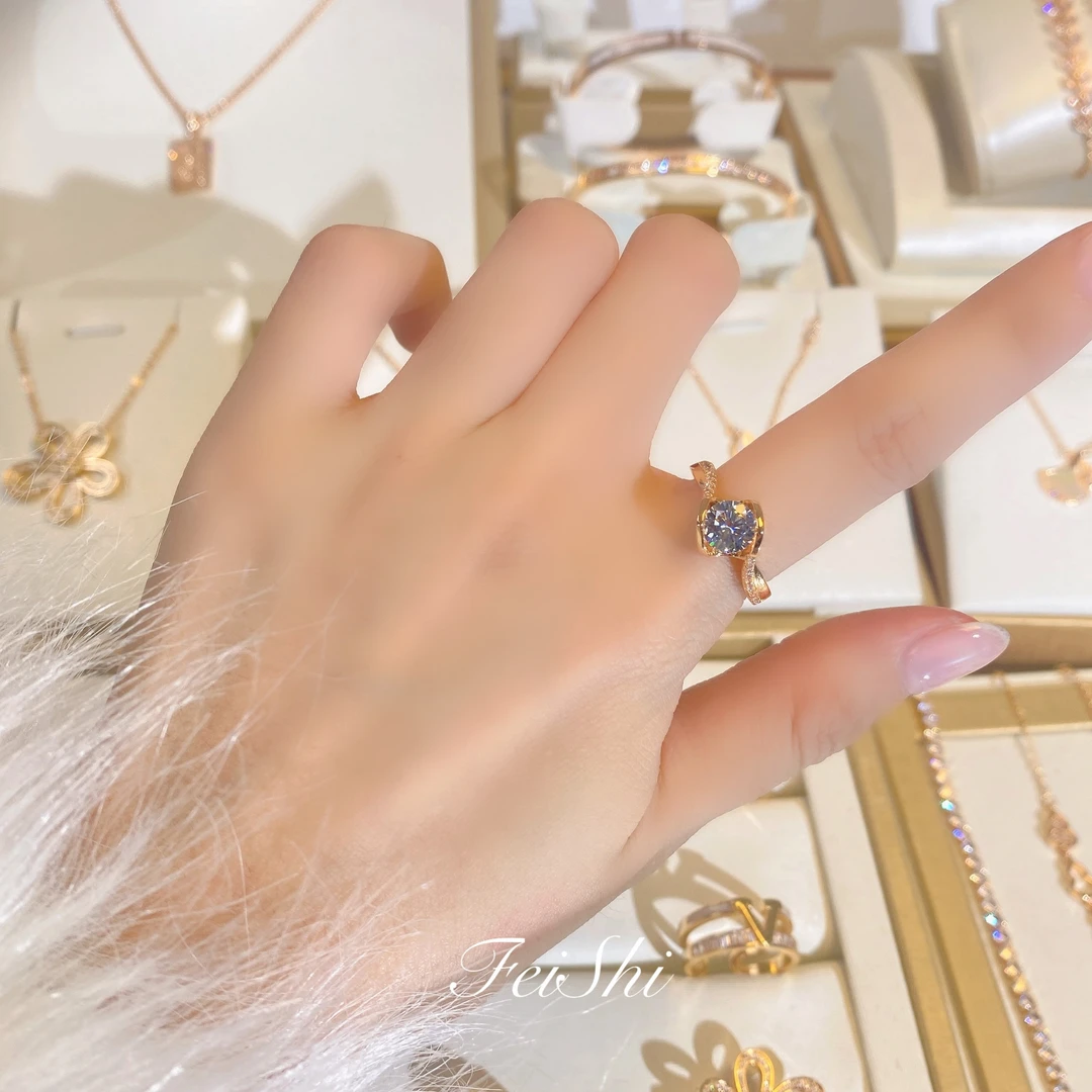 铜合金合成锆石戒指 气质款天使之吻戒指 FS557香槟色