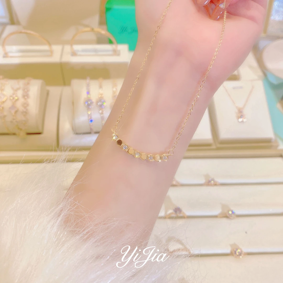 铜合金合成锆石项链 时尚蜂巢项链FS787气质轻奢百搭小众简约精致