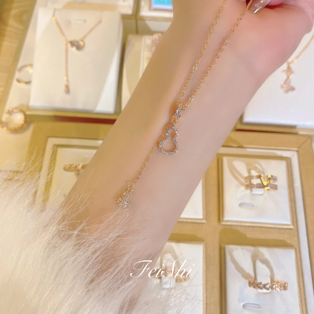 铜合金合成锆石项链 时尚优雅葫芦流苏项链 FS516香槟色百搭
