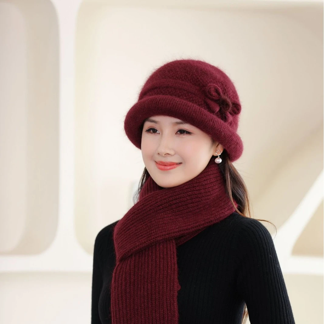 秋冬季中老年人帽子女妈妈毛线帽加绒防寒棉盆帽奶奶老太太针织帽