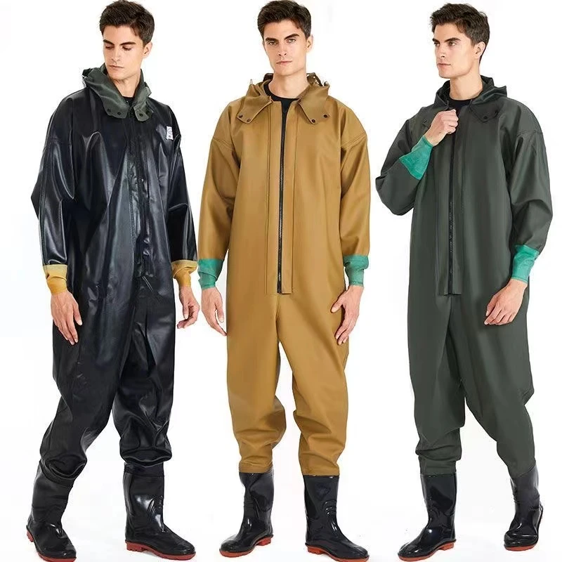 全身下水裤 PVC防水服涉水裤连体下水衣捕鱼抓鱼挖藕防水裤水衩裤