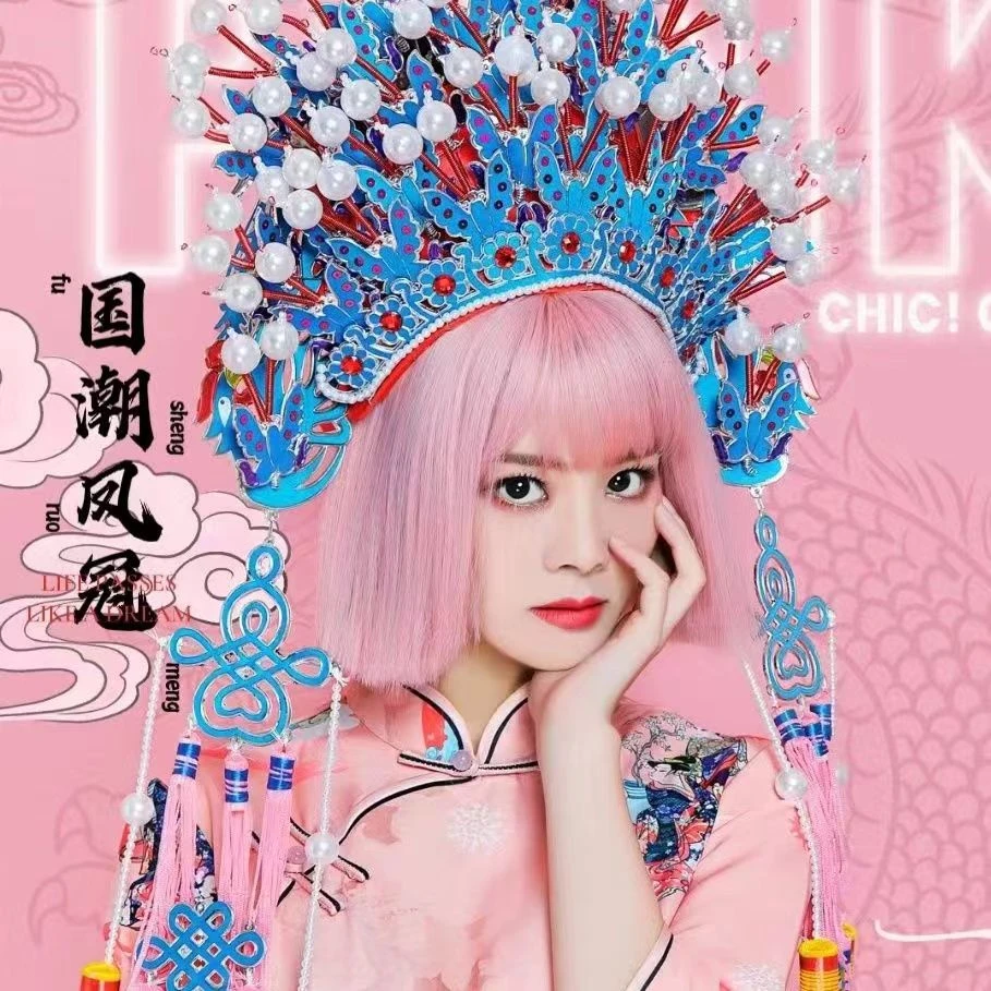 新款国潮凤冠新娘公主皇冠凤冠帽子古装婚礼戏剧京剧帽子