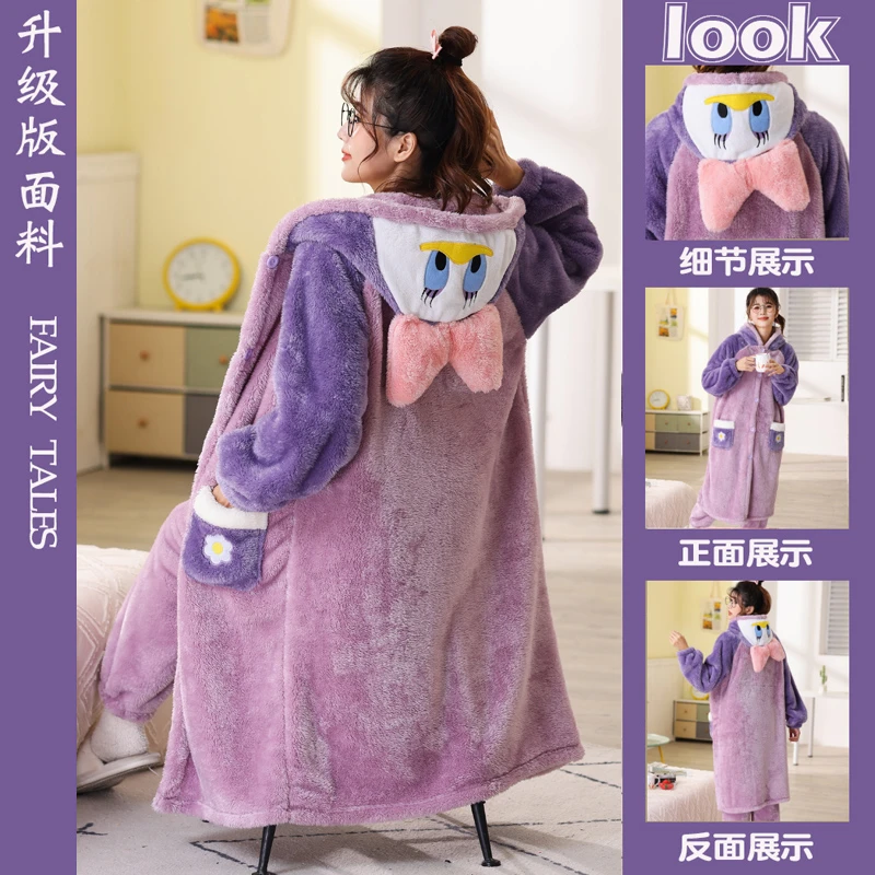 春秋冬季睡衣女加厚法兰绒冬天珊瑚绒甜美可爱学生保暖家居服套装