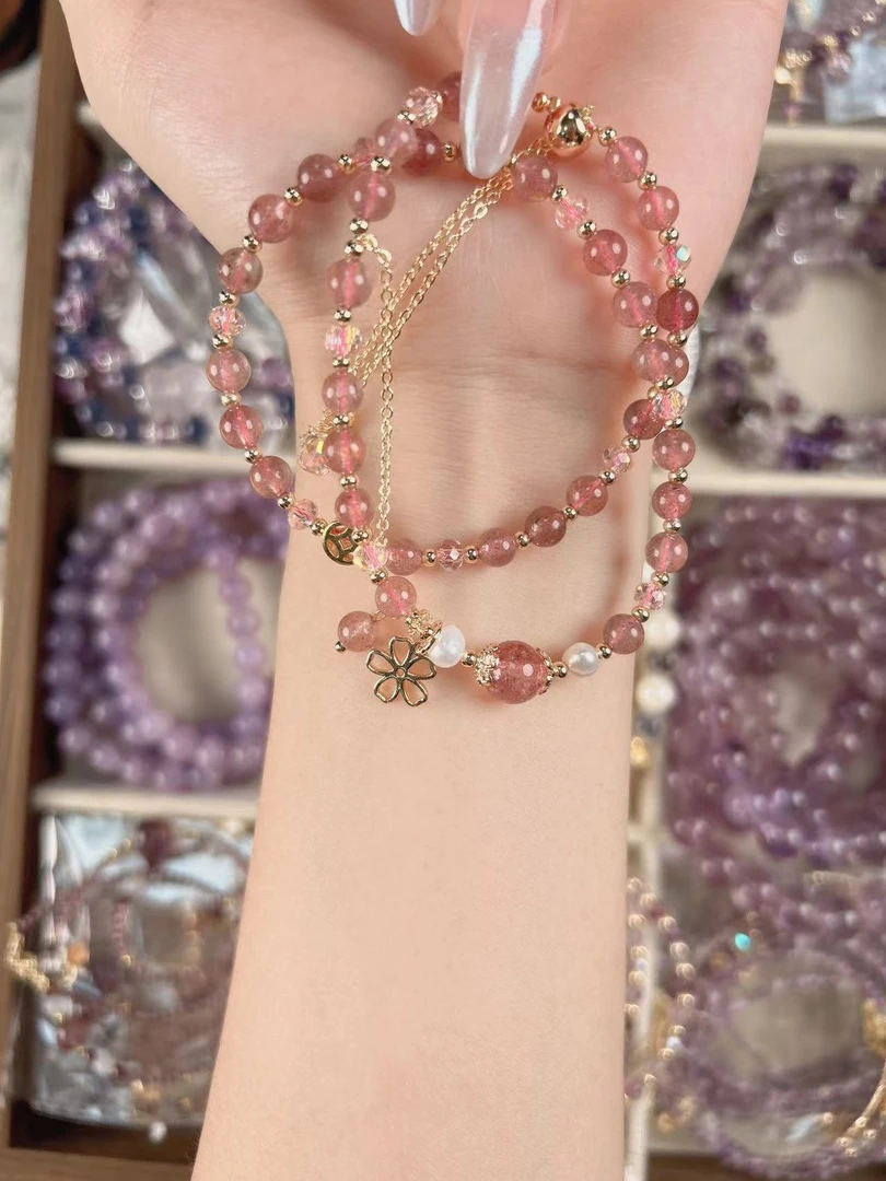 【Petrichors】草莓晶原创百搭气质时尚双圈天然水晶手串女款