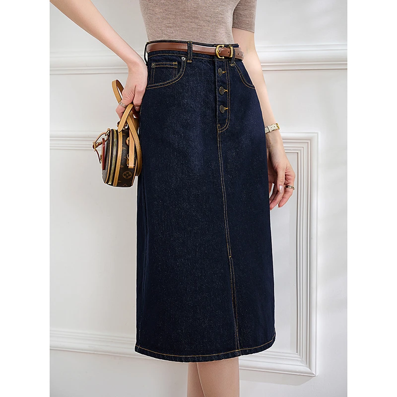 牛仔裙女新款中长款高腰显瘦复古包臀不规则开叉半身裙1324
