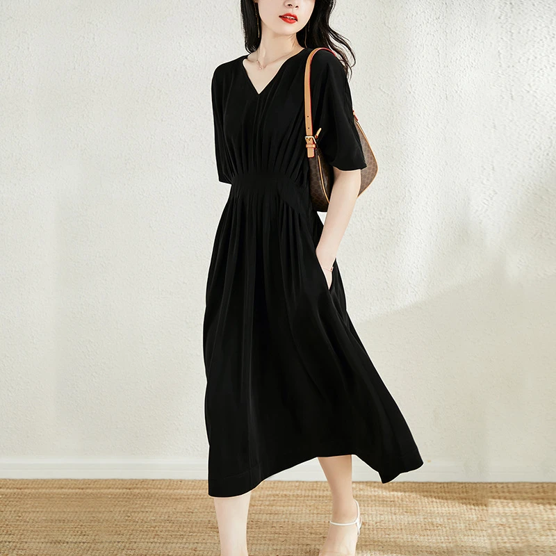 黑色连衣裙女新款时尚减龄复古气质赫本风高级感小黑裙4195