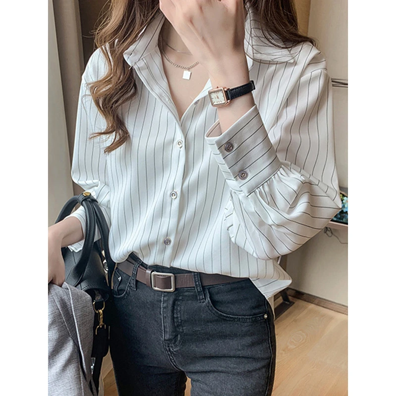 面试穿搭职场轻熟风女装ol条纹衬衫设计感小众入新款上衣0257
