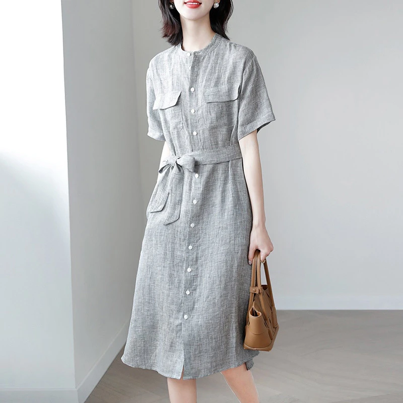 西装连衣裙新款纯色短袖气质收腰复古单排扣法式显瘦裙子2600