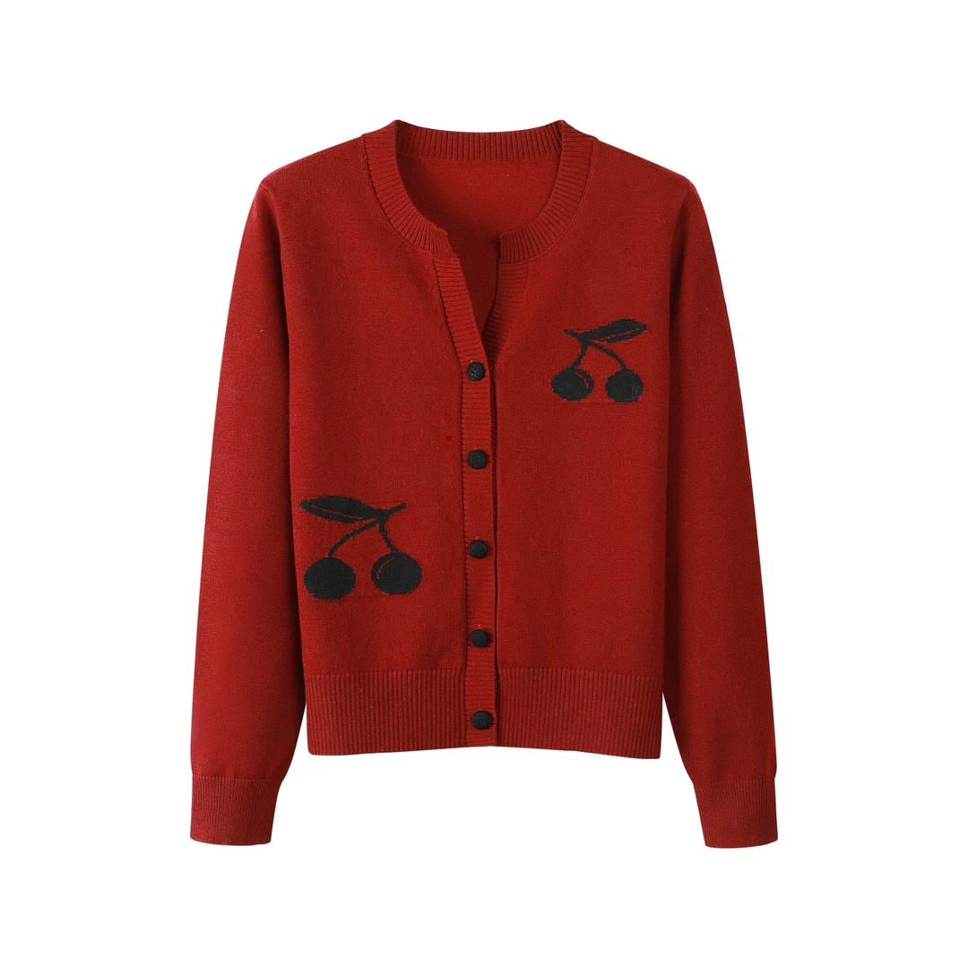 新款时尚小香风红色艳丽针织衫毛衣8860