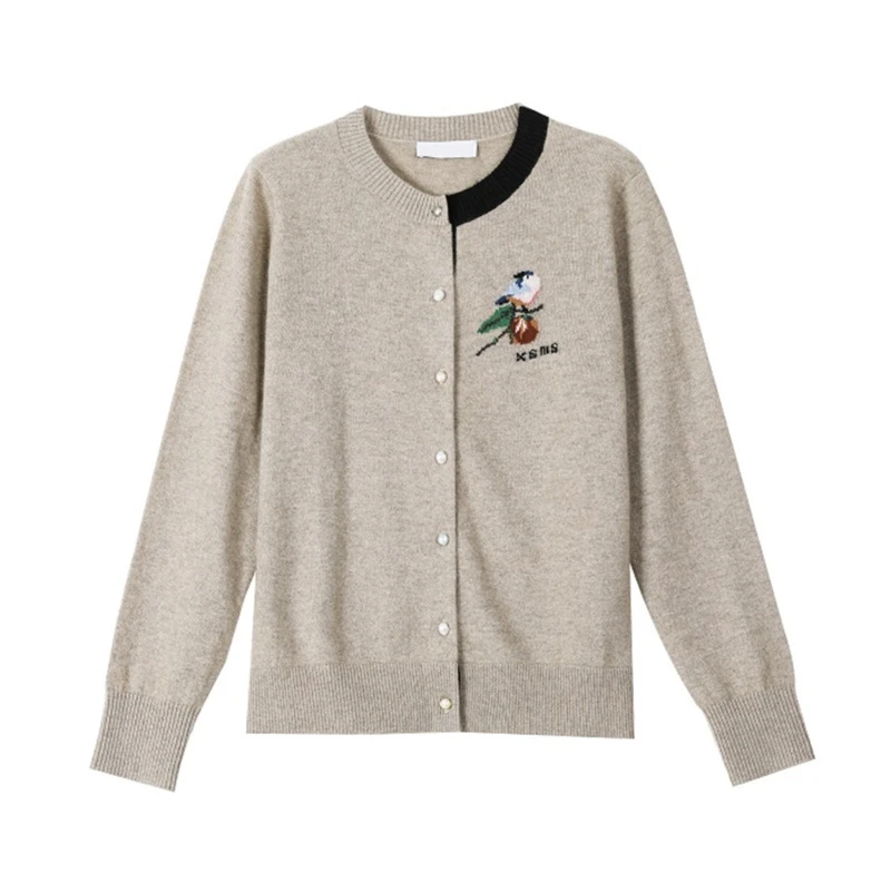 百搭绣花针织开衫外套女休闲圆领气质外穿毛衣1594