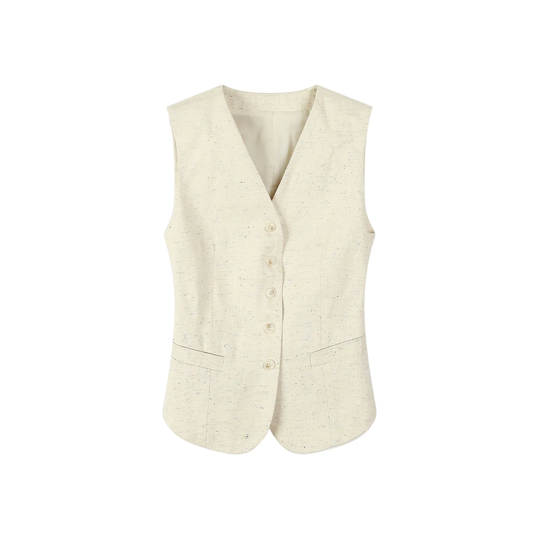 马夹无领复古女欧美风轻奢编织时尚马甲休闲粗花呢小香风针织0214