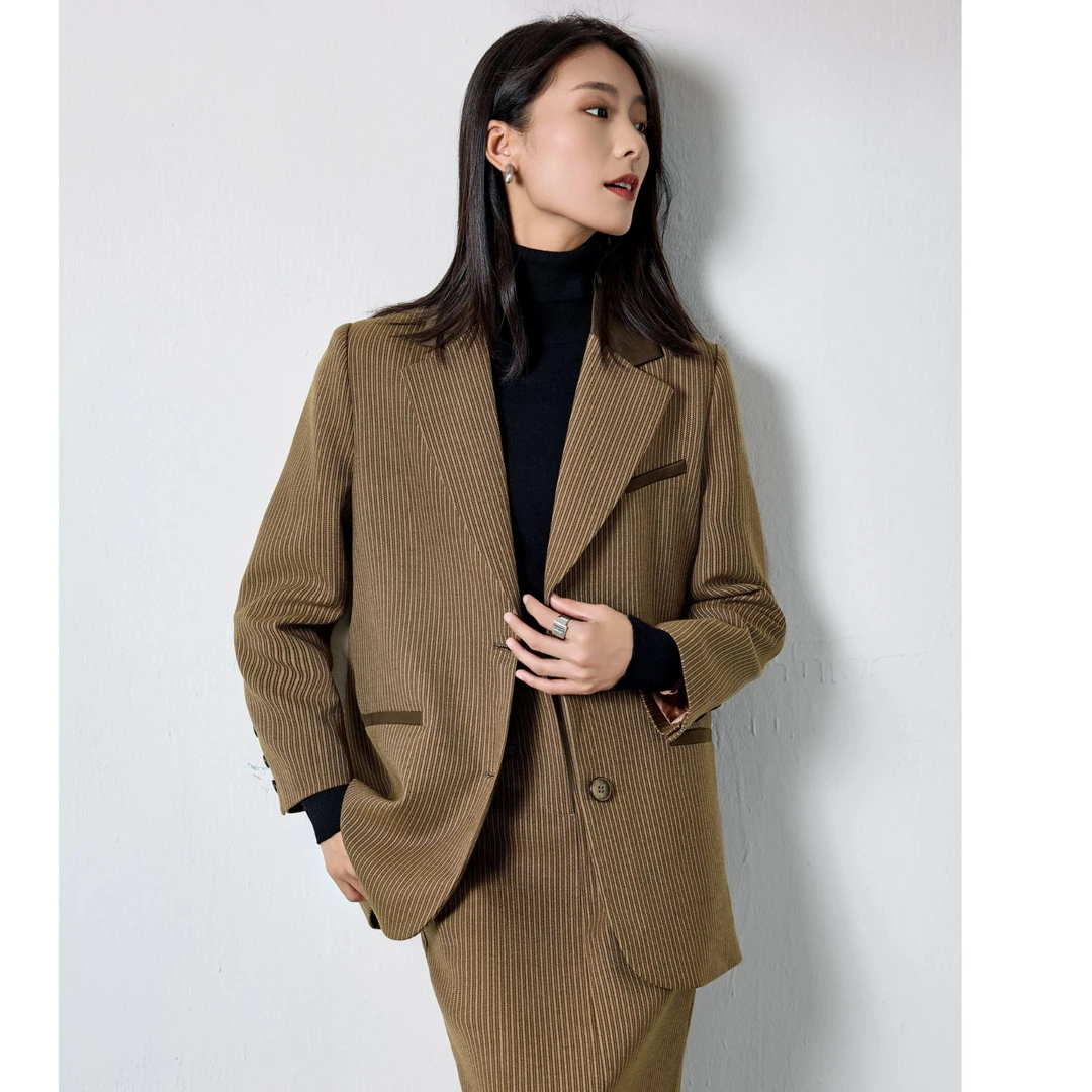 意式经典条纹 老钱复古风小西服女权力西装外套0007