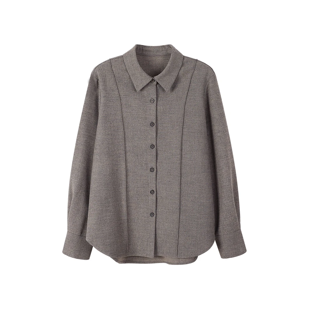 衬衫常规袖纯色百搭高领长袖外套通勤风休闲女士加厚0054