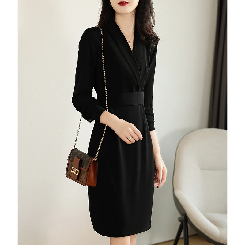 法式复古感西装连衣裙新款收腰显瘦气质小黑裙子0196