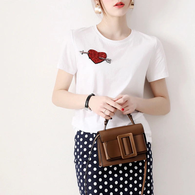 日系轻奢女装新款时尚修身上衣短袖t恤女ins潮网红韩版6576