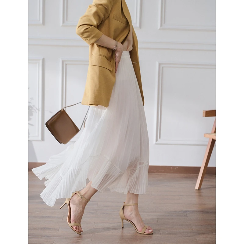 白色半身裙女时尚气质垂感高级感不规则温柔风百褶裙子1118