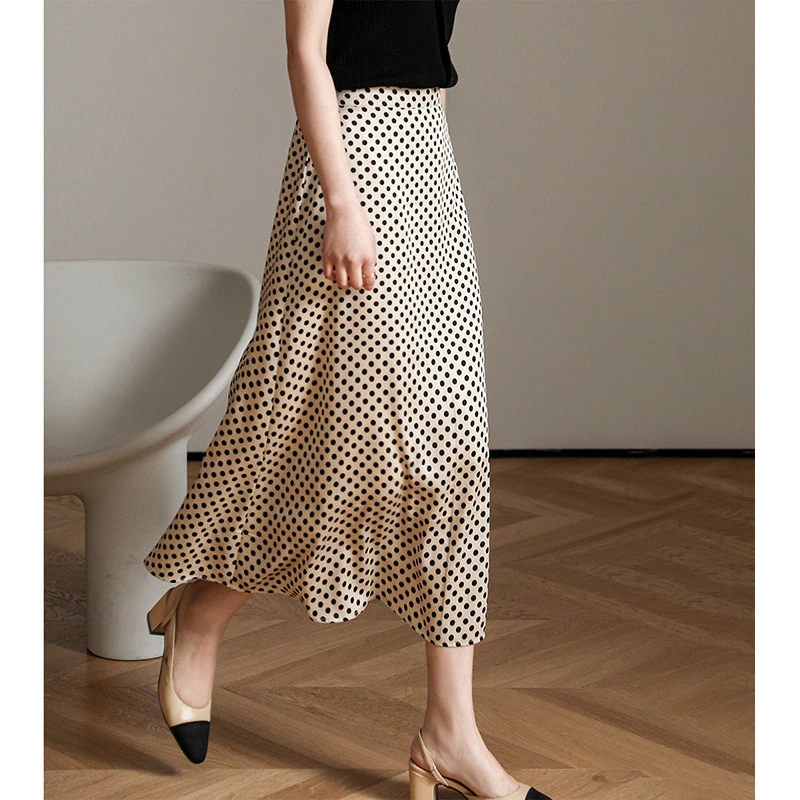 新款通勤百搭宽松高腰气质百搭显瘦A字裙波点半身裙0814