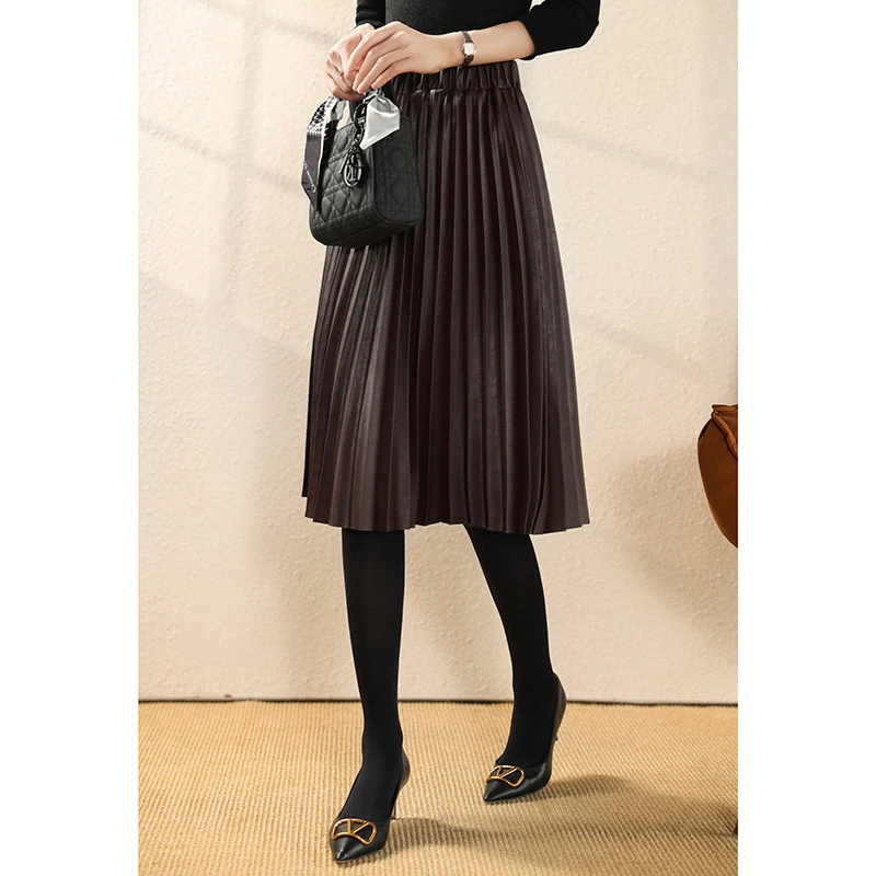 百褶半身裙女年新款高腰显瘦时尚气质a字伞裙中长款裙子0421