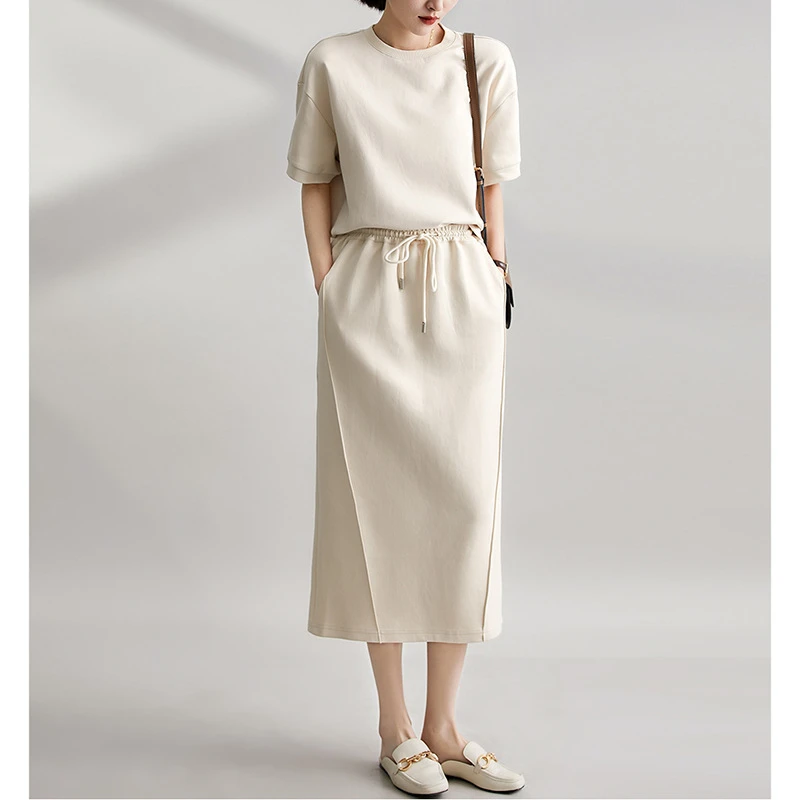 款时尚运动休闲懒人套装 柔软短袖上衣+开叉半身裙套装6237