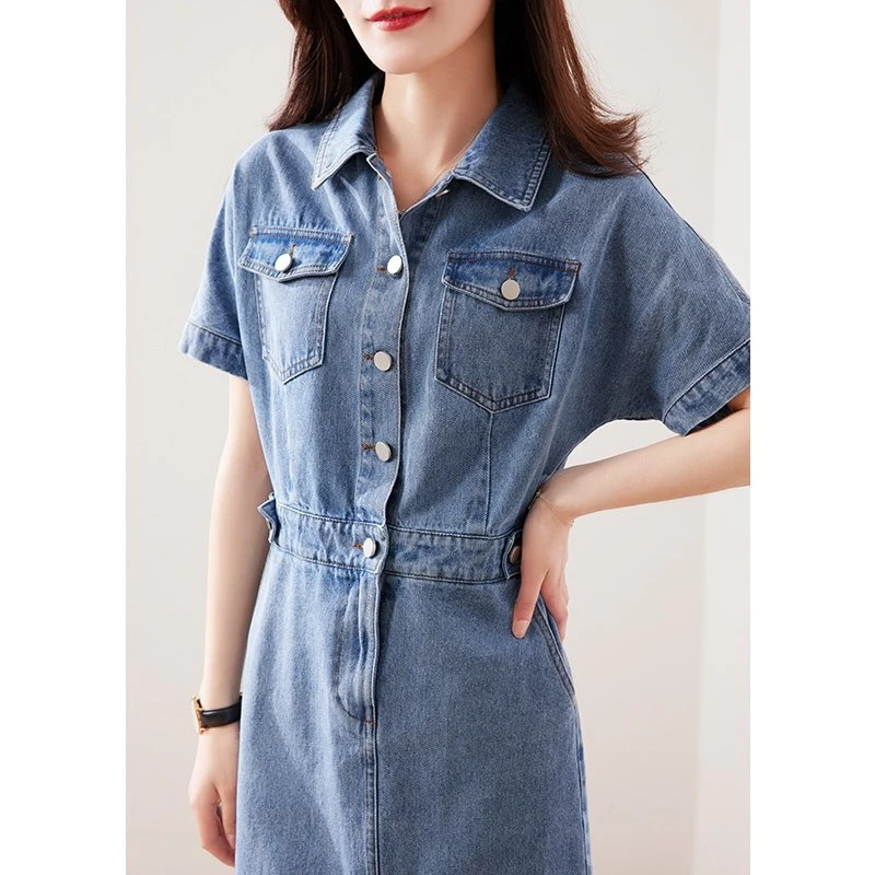 牛仔衬衫连衣裙新款气质蓝色显瘦减龄高级感轻熟风裙子5018