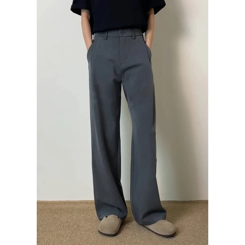 cleanfit灰色休闲西裤男款秋冬季修身垂感裤子美式微喇直筒长裤潮