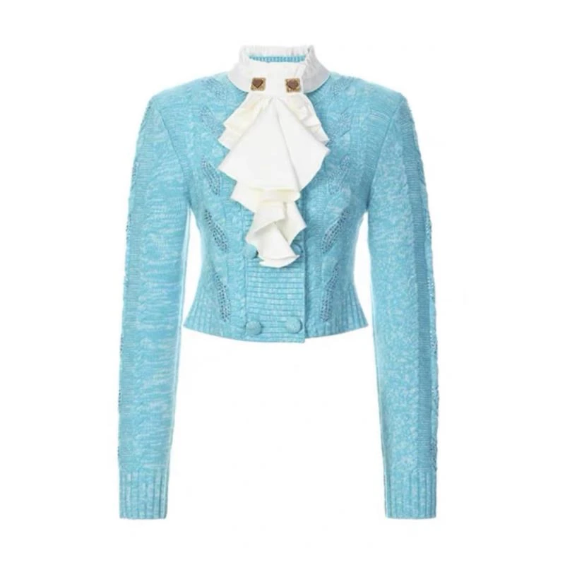 辰辰服饰小清店秋冬新款蓝色毛衣短外套