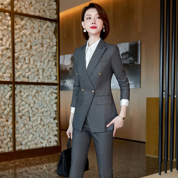 条纹西装套装女装职场穿搭正装通勤气质显瘦酒店经理职业装高级感