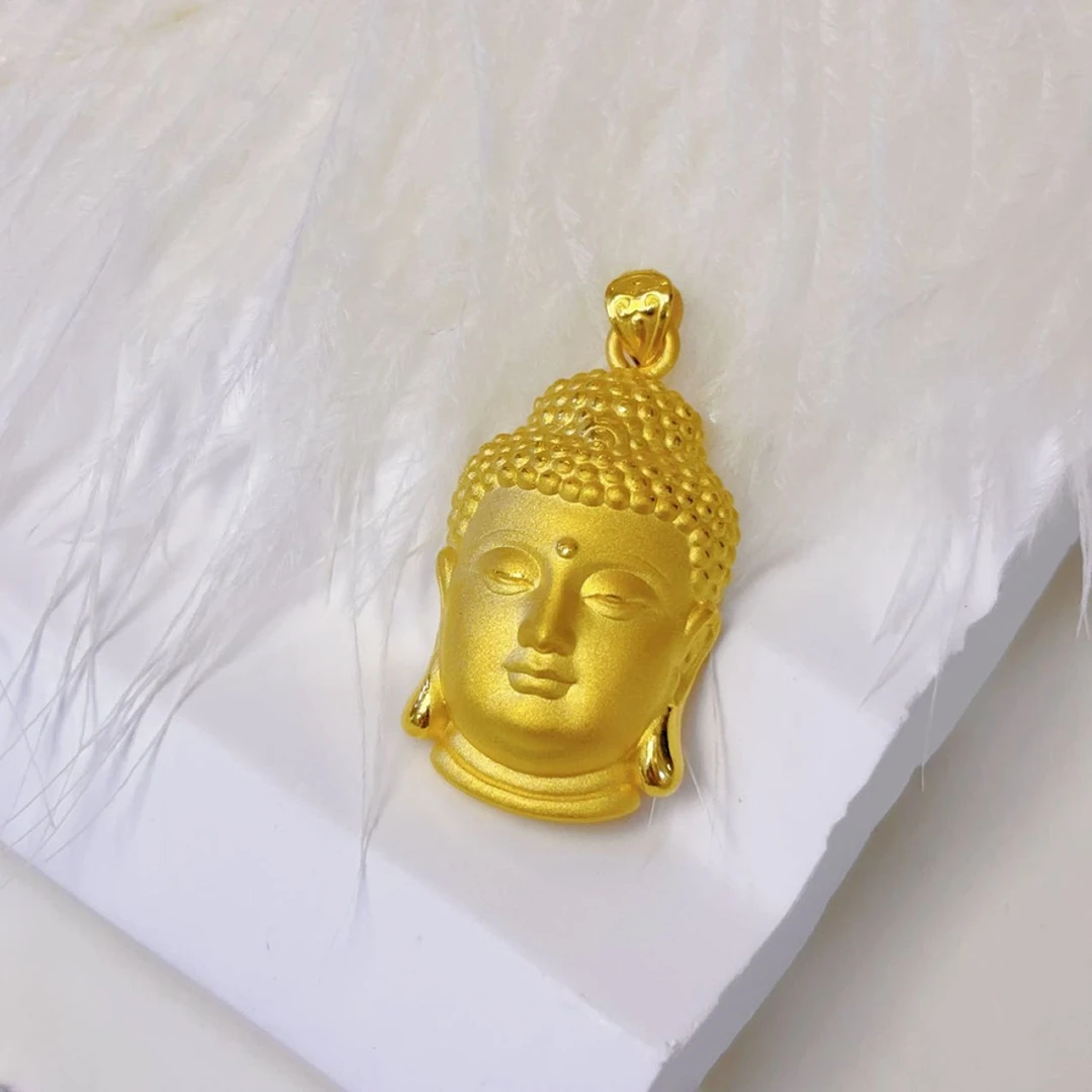 足金网红小克重显大佛头黄金吊坠3D硬金工艺大气经典不过时毛衣链
