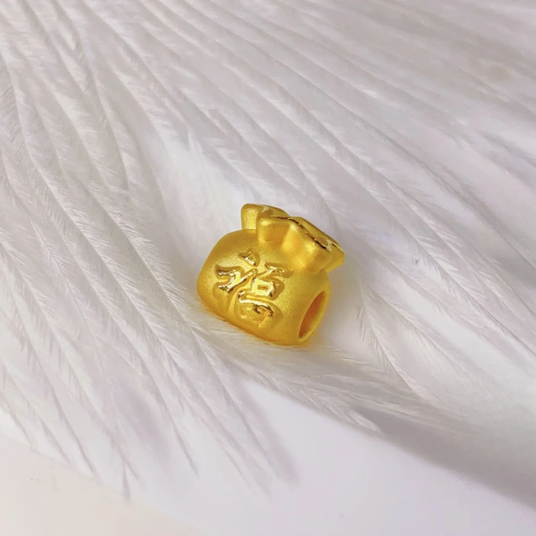 足金3D黄金按克小福袋手编吊坠百搭编织时尚精美真金