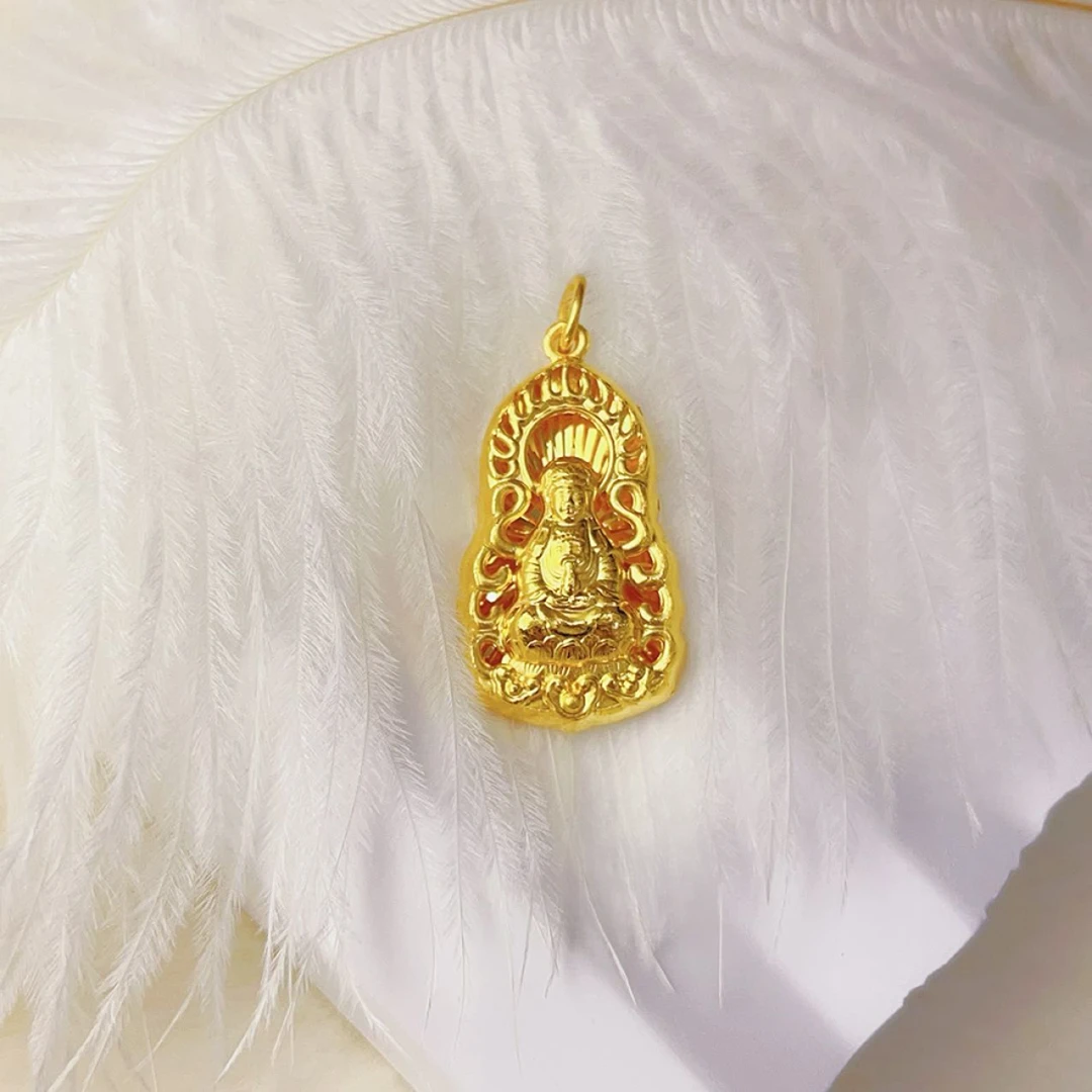 足金3D火焰观音挂坠时尚大气精美素款空心显大款宝宝吊坠女款轻奢