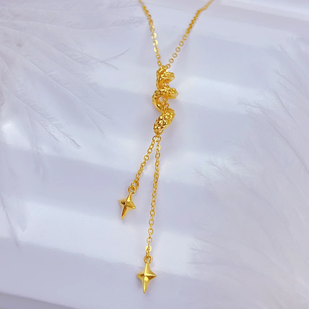 足金999立体蛇皇冠套链轻奢时尚百搭简约金色坠链素款小众仙女